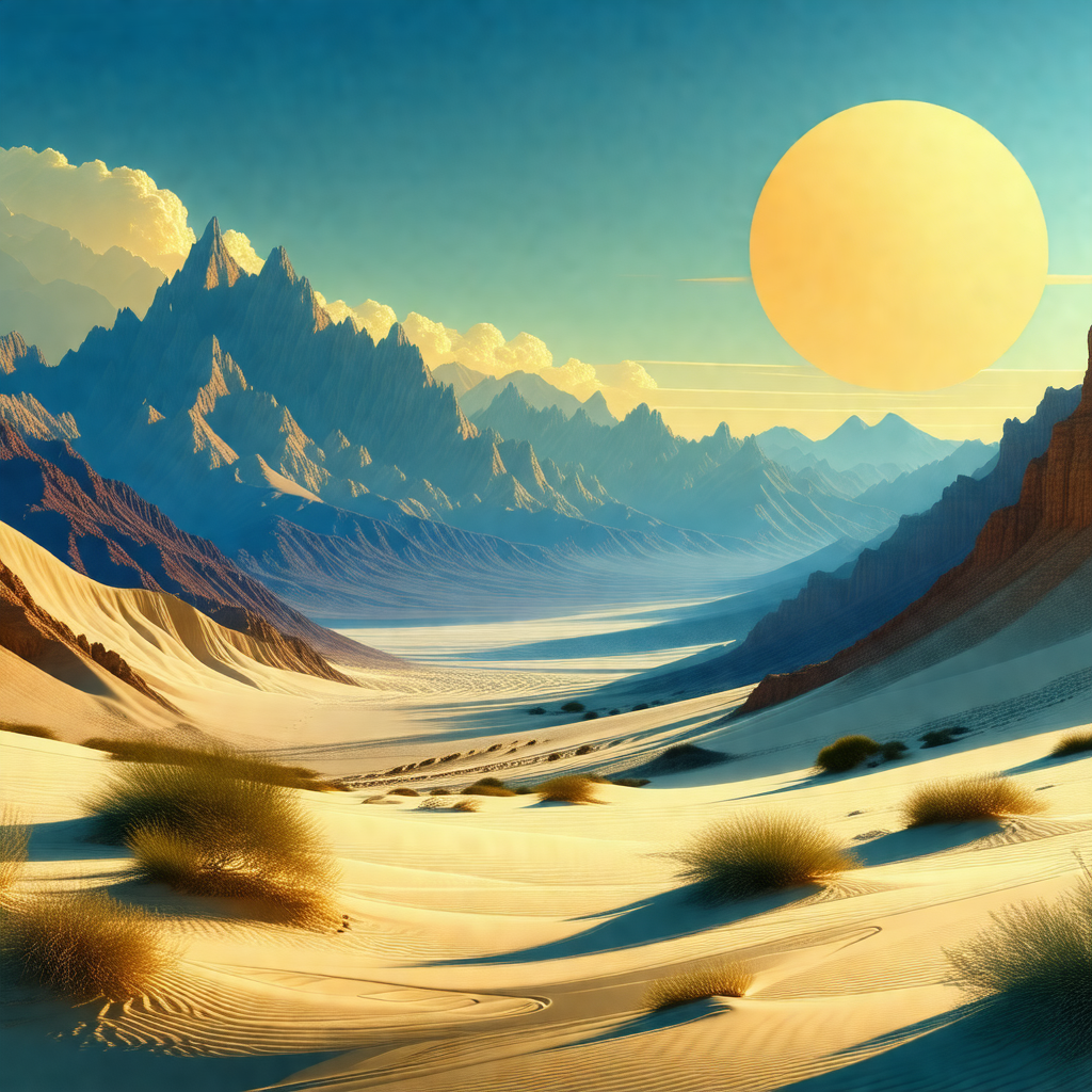 Beautiful desert landscape with a large mountain range in...