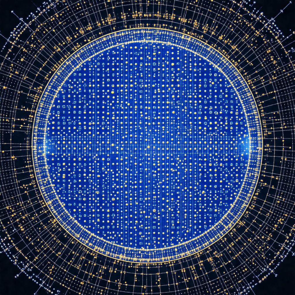 Blue circle with a pattern of yellow dots