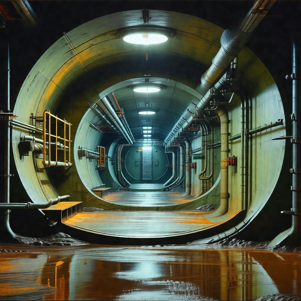 Large, dark tunnel with a bright light illuminating the s...