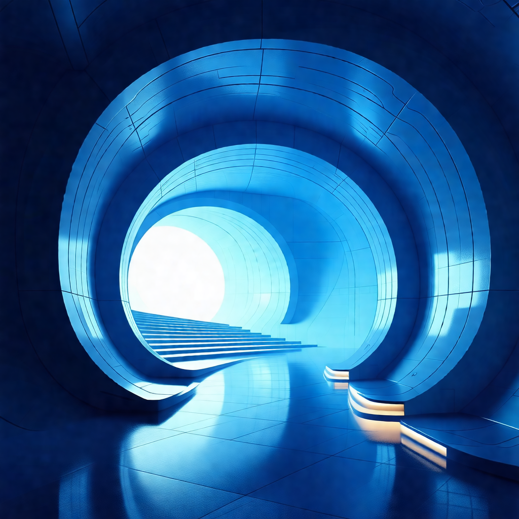 Blue tunnel with a bright light at the end