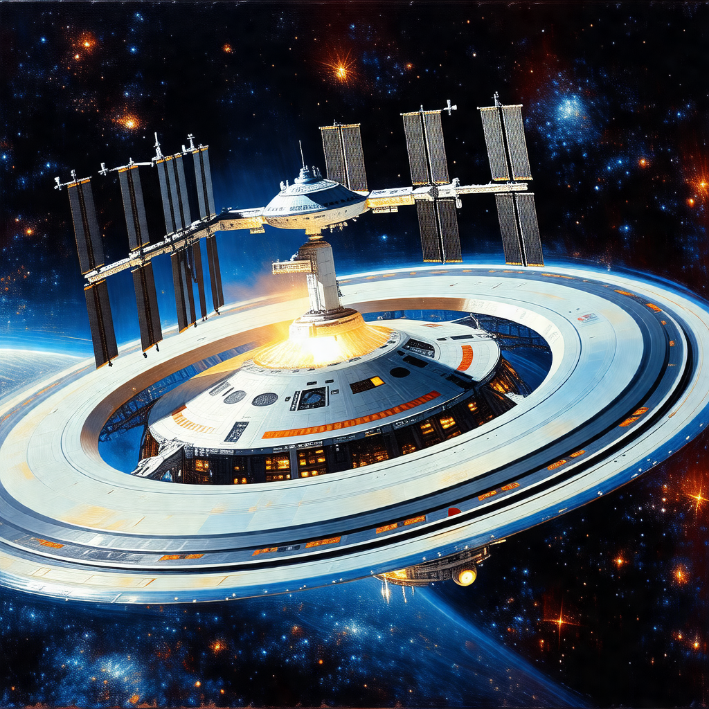 Large, futuristic spacecraft with a dome-shaped structure...