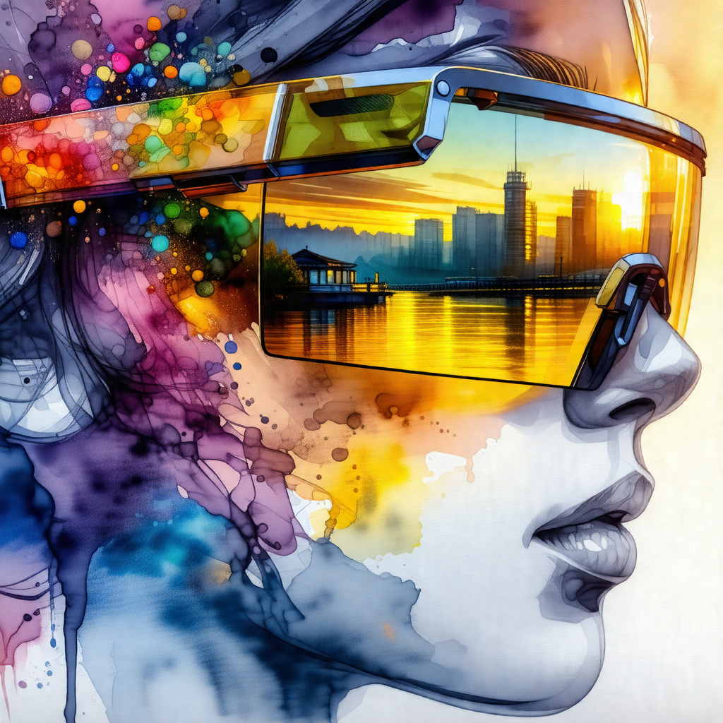 Colorful and artistic depiction of a woman wearing sungla...