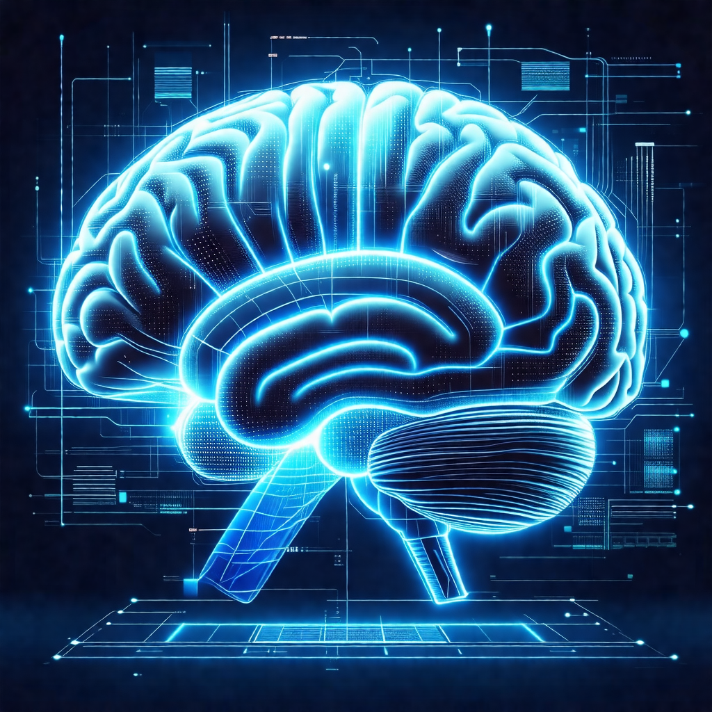 Close-up of a human brain, with a blue and white color sc...