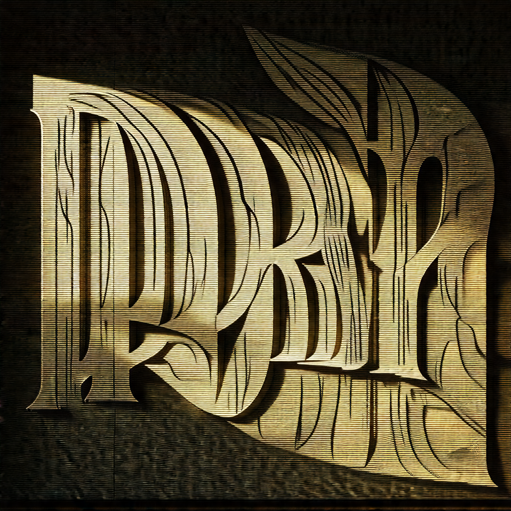 Wooden sign with a large letter "p" carved into it