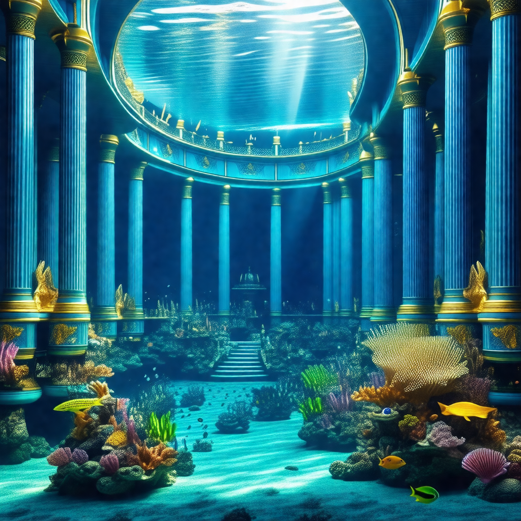Computer-generated (cgi) depiction of an underwater palac...