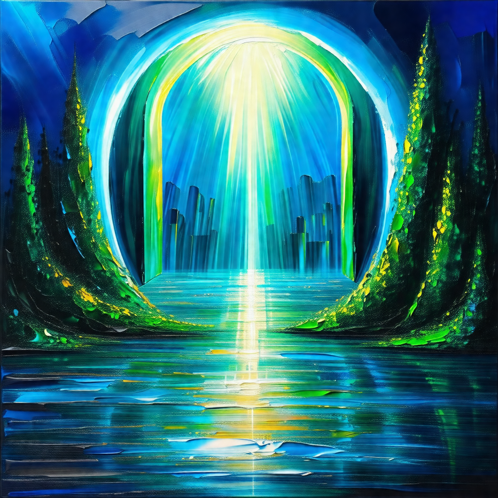 Beautiful painting of a waterfall with a rainbow in the b...