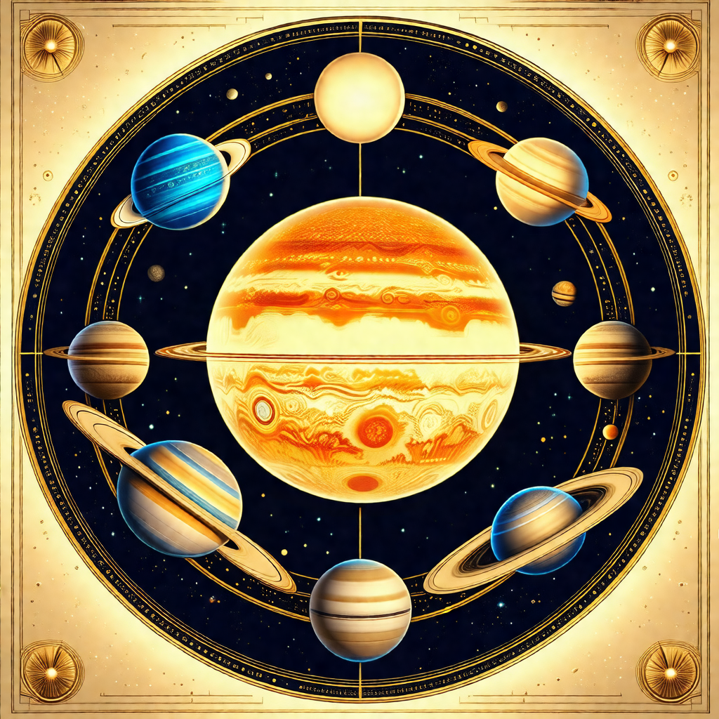 Colorful and detailed illustration of the solar system