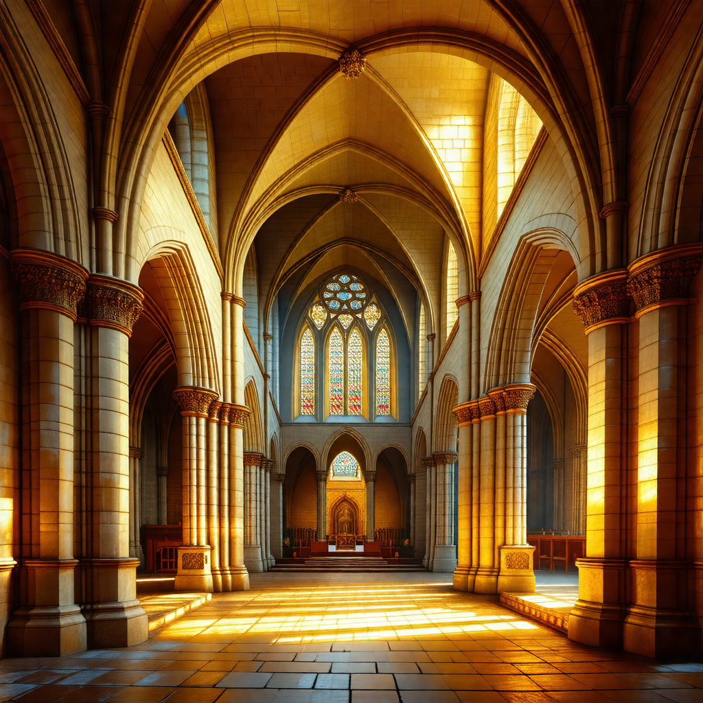 Large, ornate cathedral with a high vaulted ceiling