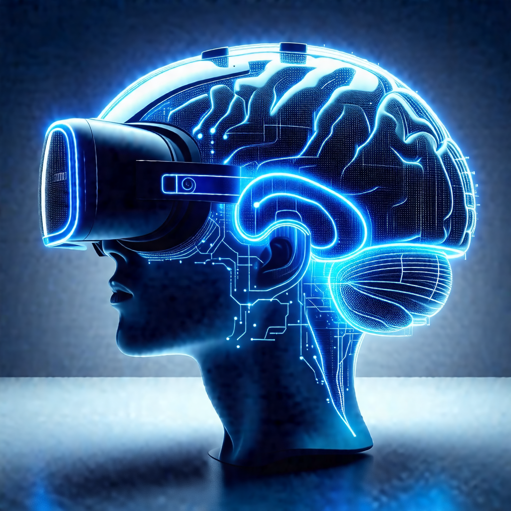 Close-up of a person's head, with a virtual reality heads...