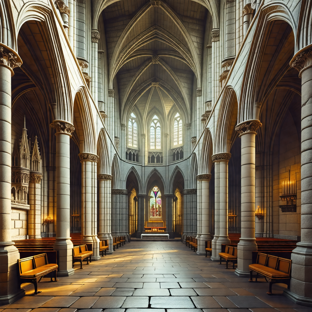 3d rendering of a large, ornate cathedral with a high vau...