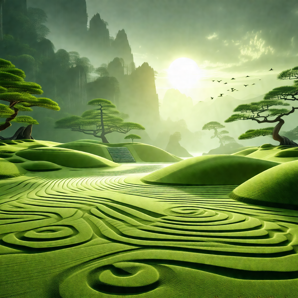 Lush green field with a beautiful mountain range in the b...