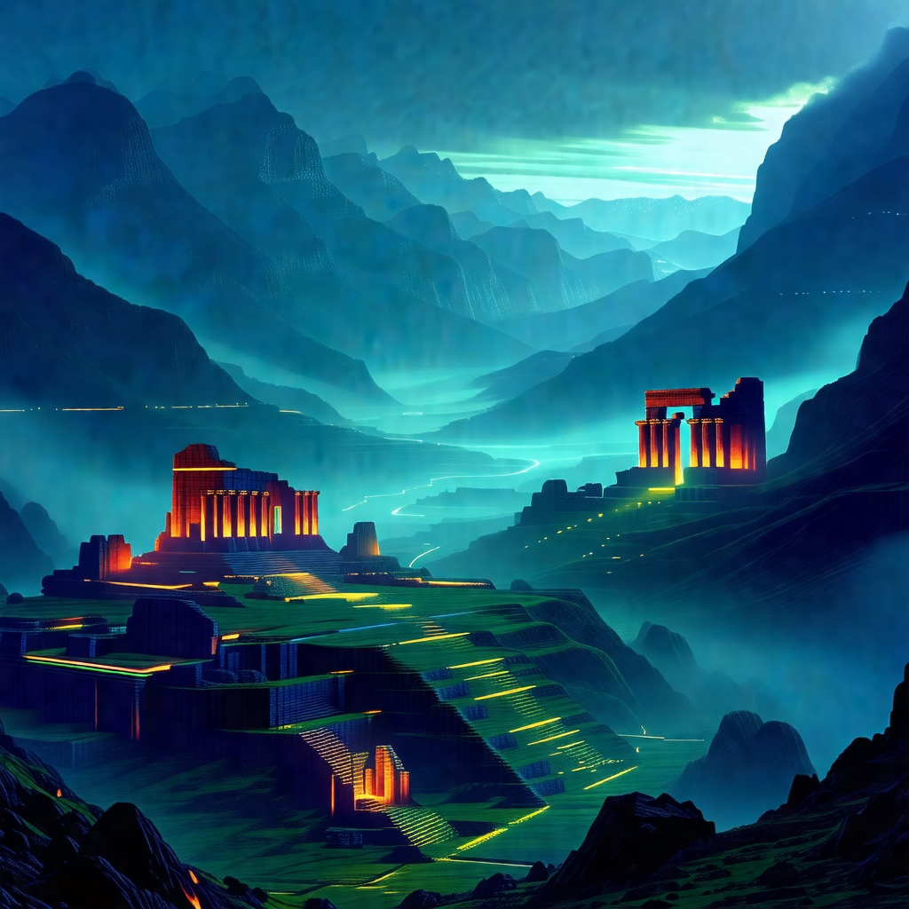 Painting of a mountainous landscape with a large castle i...