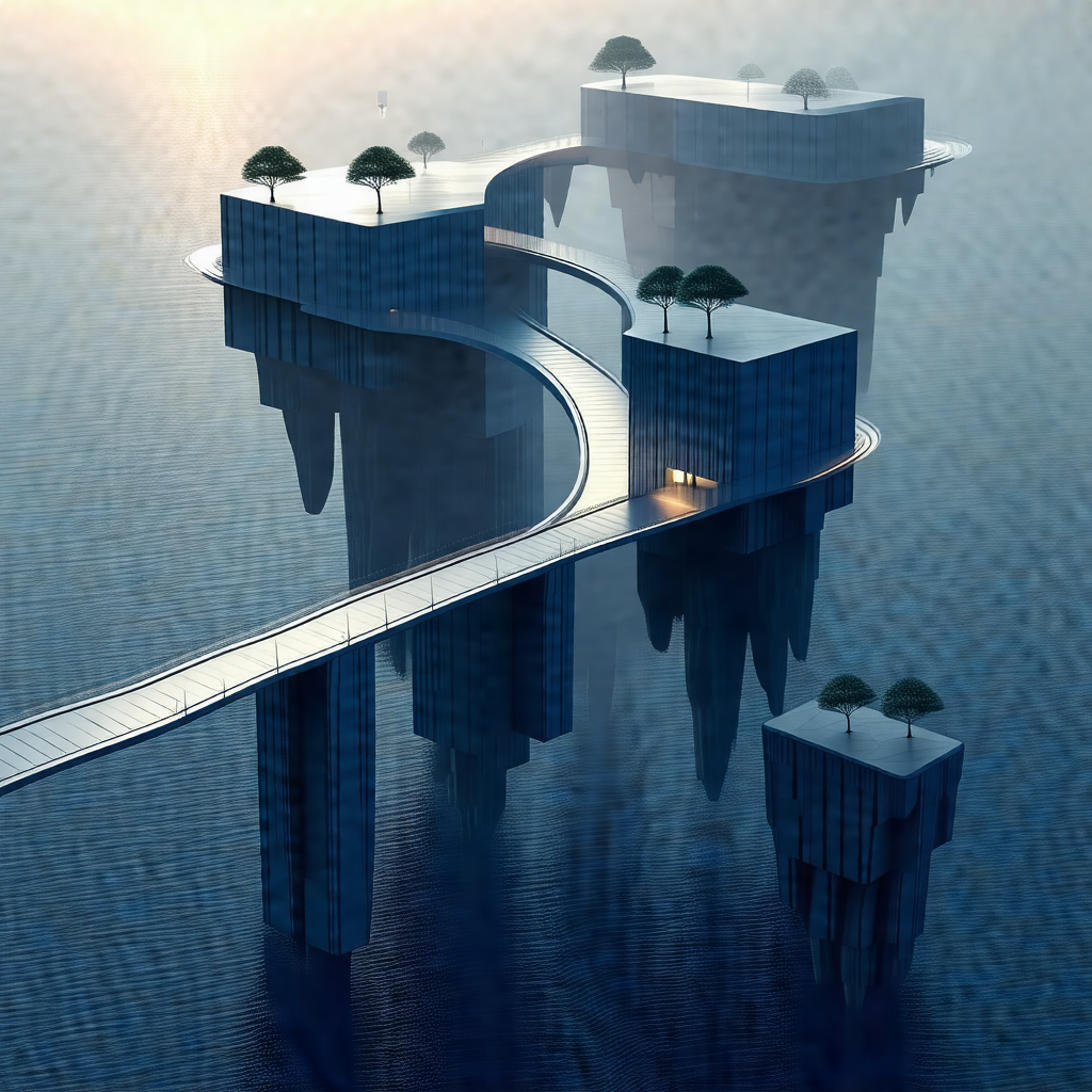 Large, blue structure with a bridge-like design