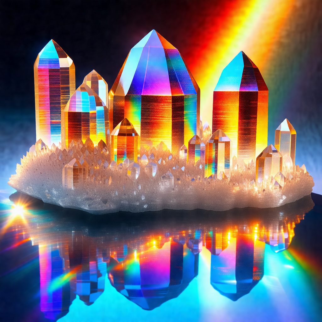 Colorful display of crystal-like structures, possibly mad...