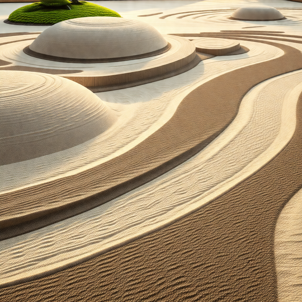 Sandy beach with a large sand sculpture in the center