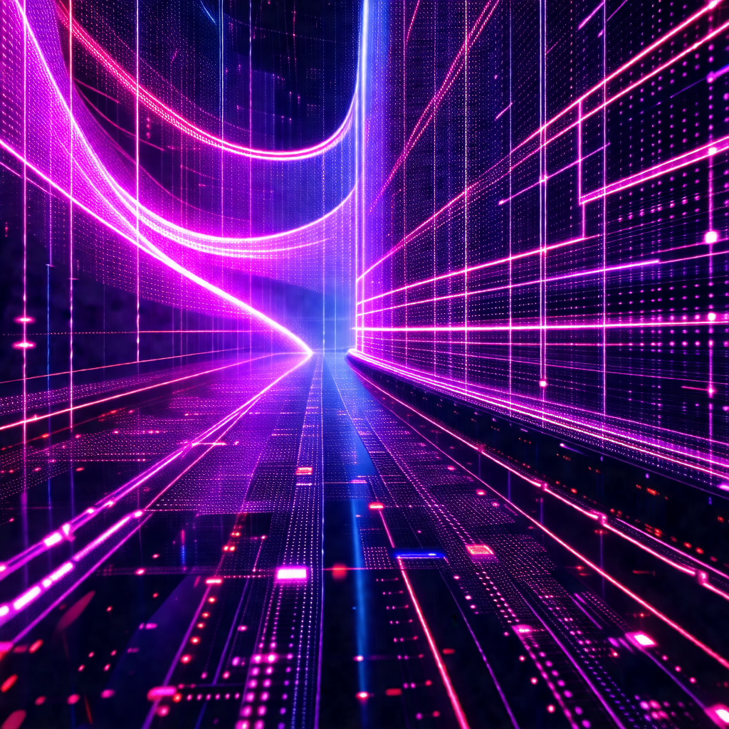 Close-up of a brightly colored, pink and purple neon tunnel