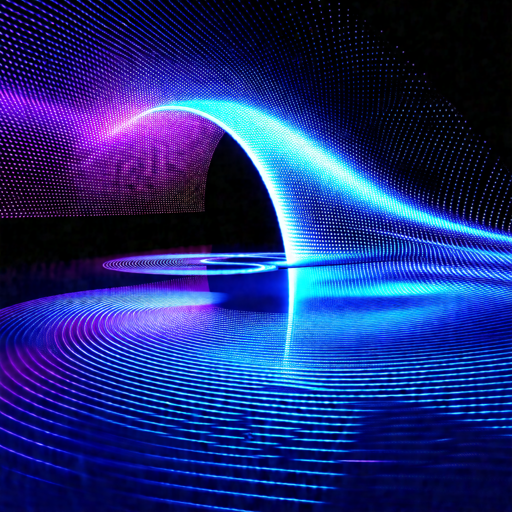 Large, curved tunnel with a blue light illuminating it