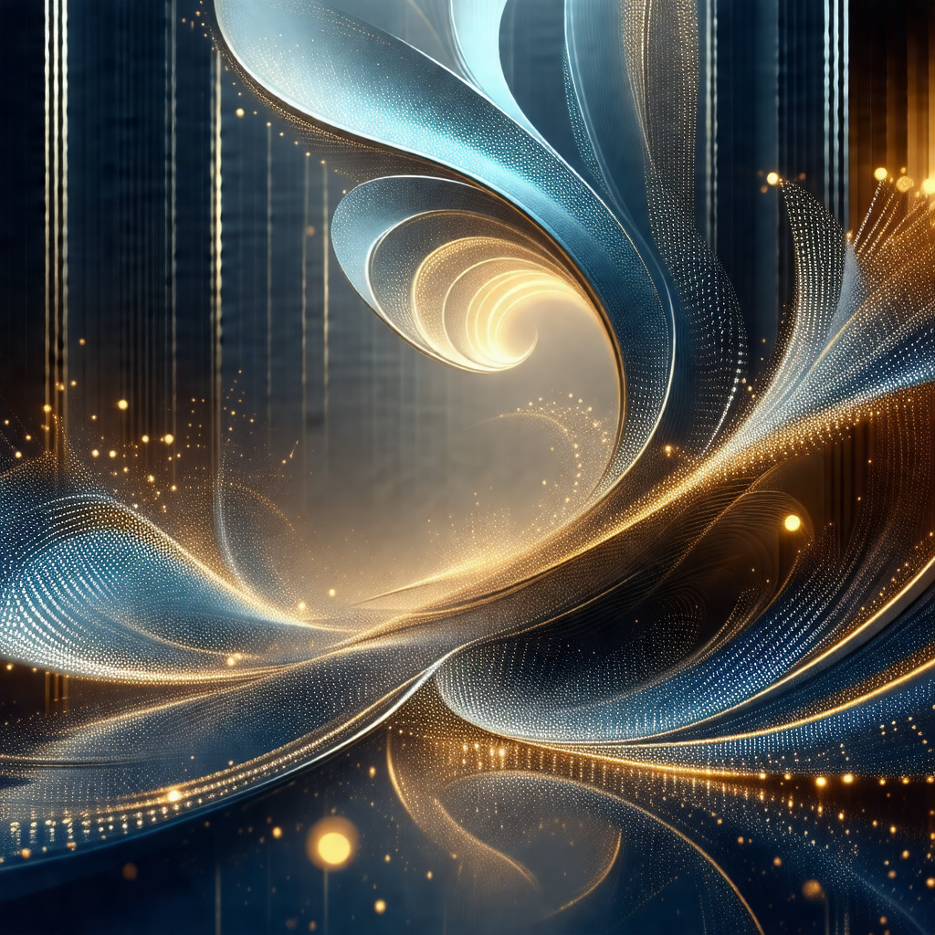 Digital artwork featuring a blue and gold swirl pattern