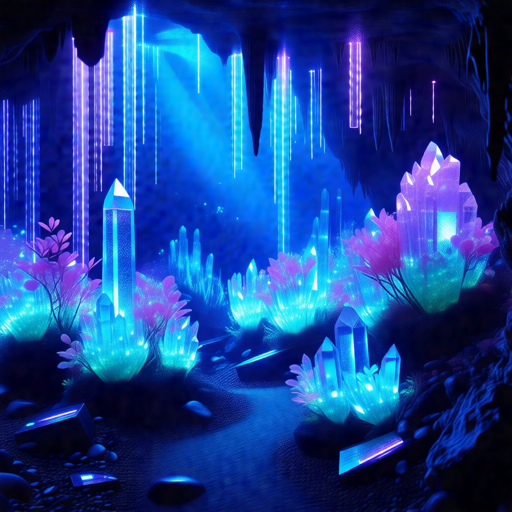 Cave with a blue light illuminating the space