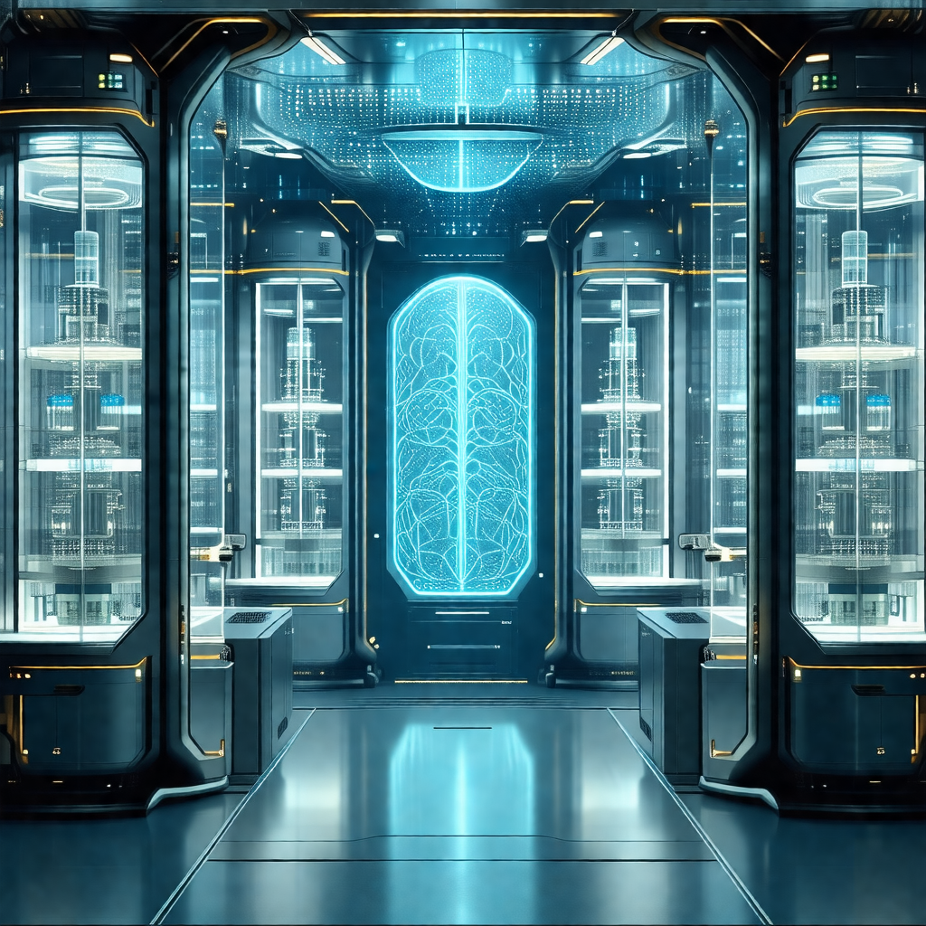 Futuristic room with a large, open doorway