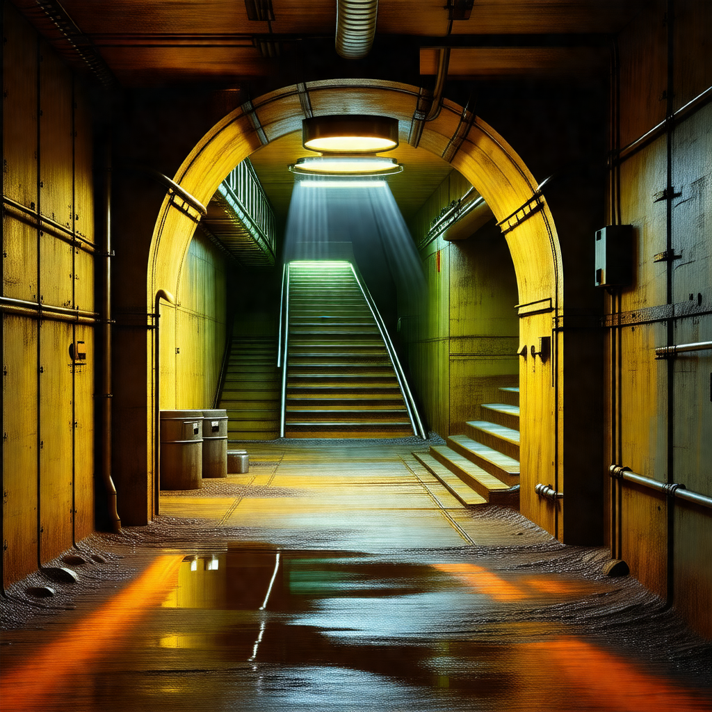 Long, narrow hallway with a set of stairs leading upwards