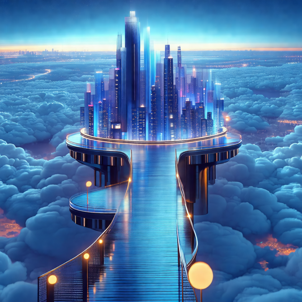 Digital painting of a futuristic cityscape, featuring a l...