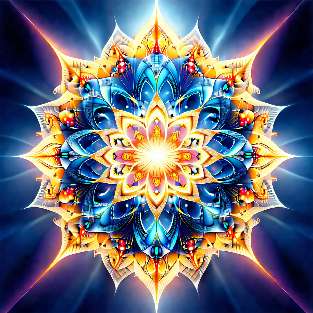 Vibrant and colorful flower design, likely a mandala, wit...
