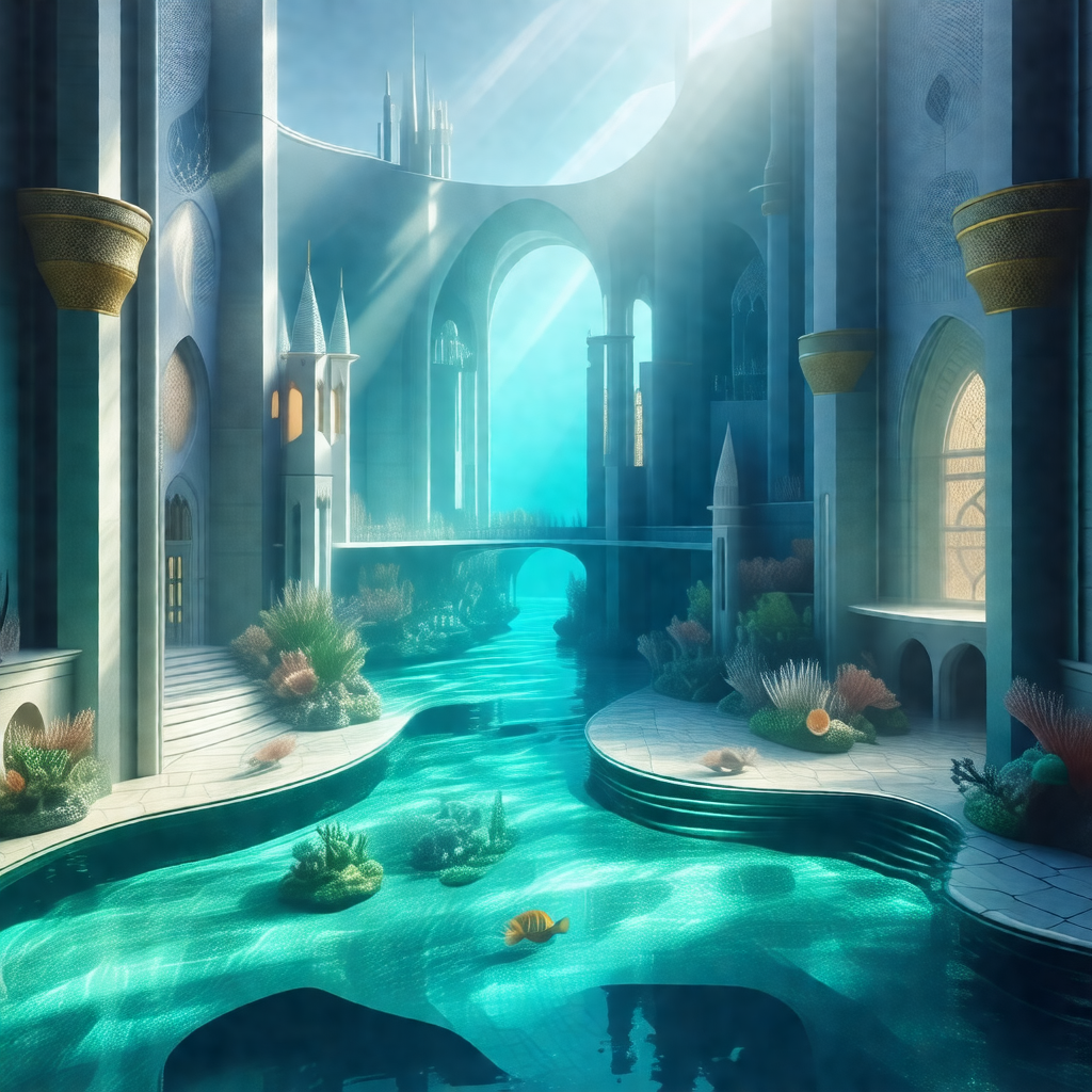 Digital painting of a fantasy castle with a large body of...
