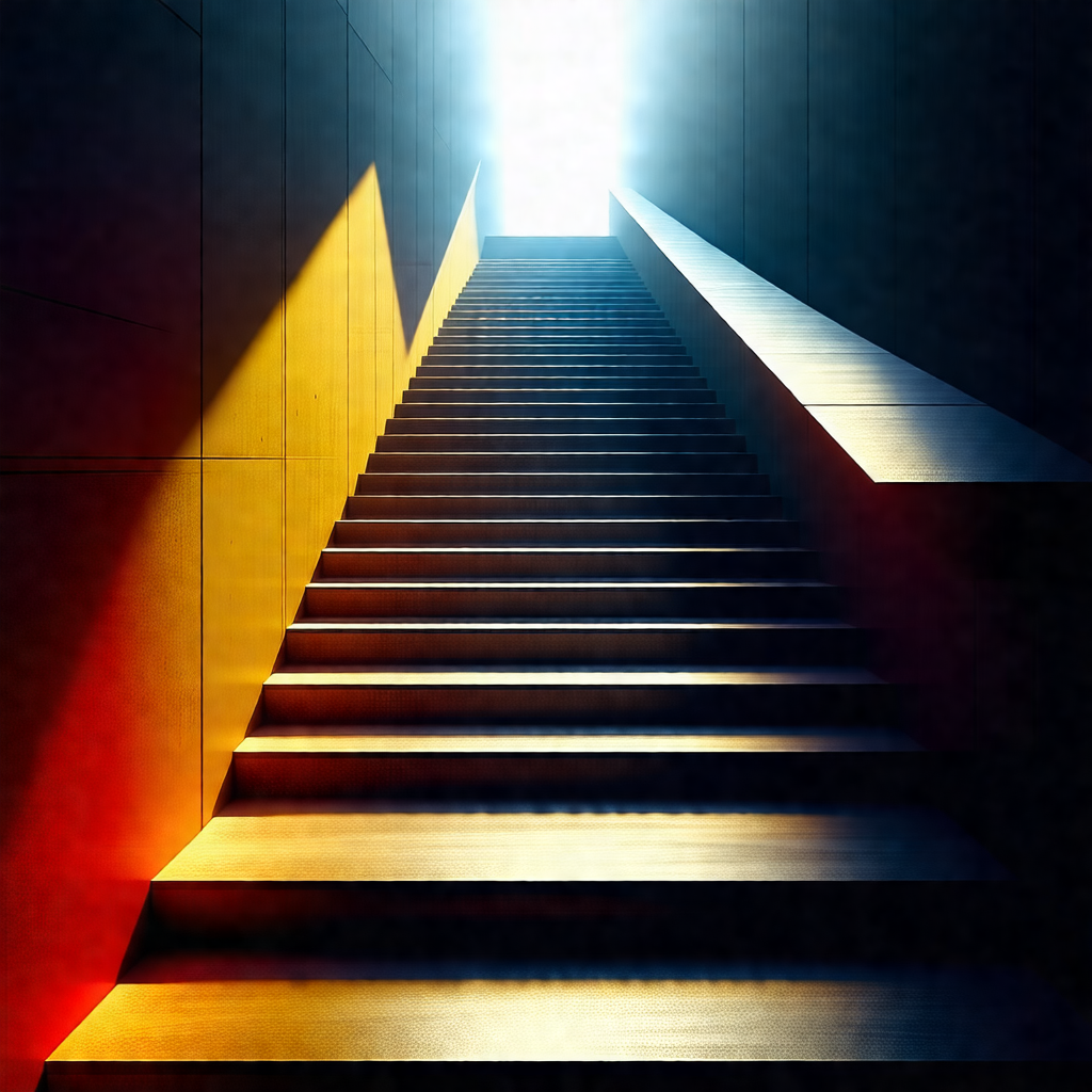 Staircase with a bright light shining on it, creating a s...