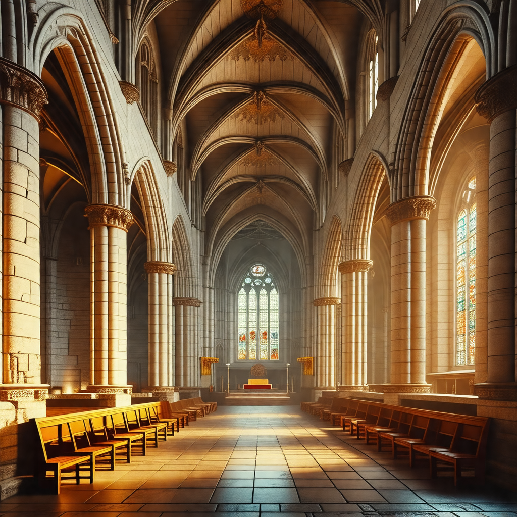 Large, empty church with a high vaulted ceiling