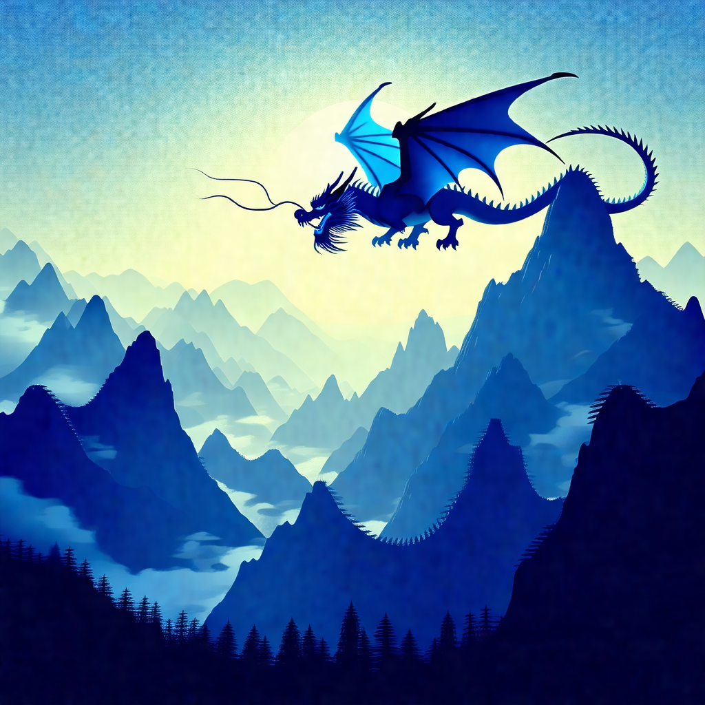 Dragon flying through the sky, with its wings spread wide