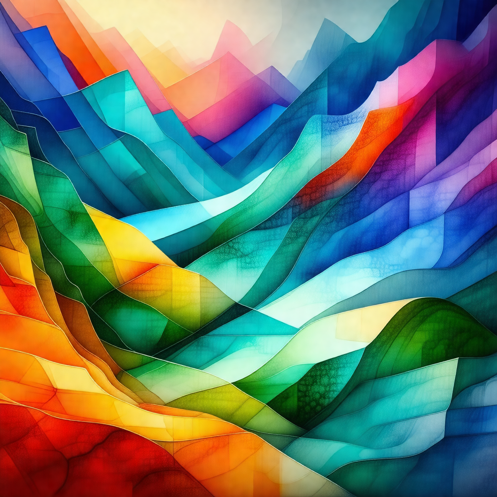 Colorful painting of a mountainous landscape