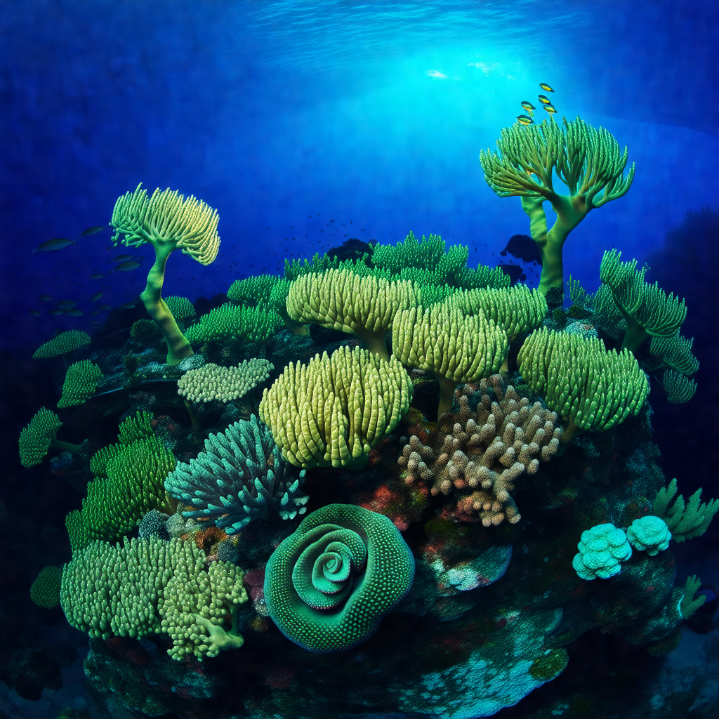 Vibrant underwater scene with a variety of colorful coral...