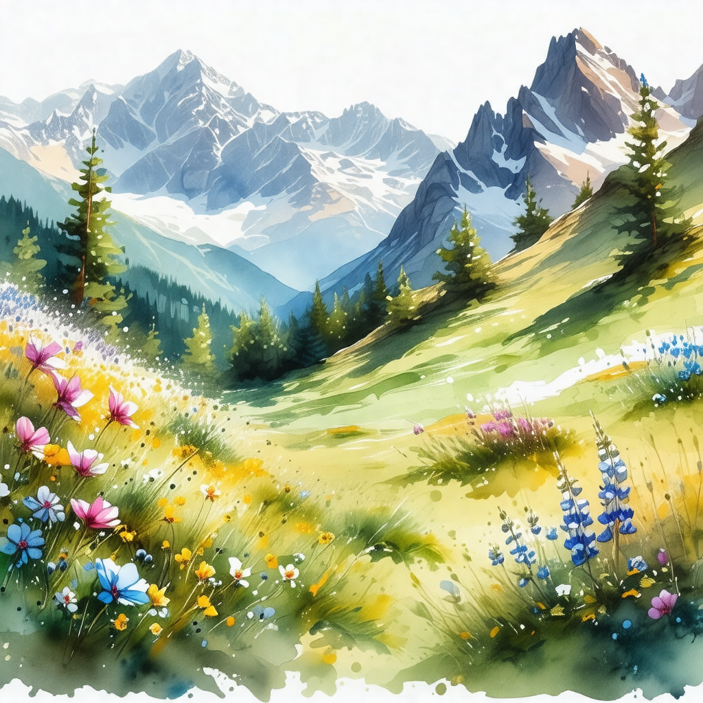 Painting of a beautiful mountain landscape with a lush gr...