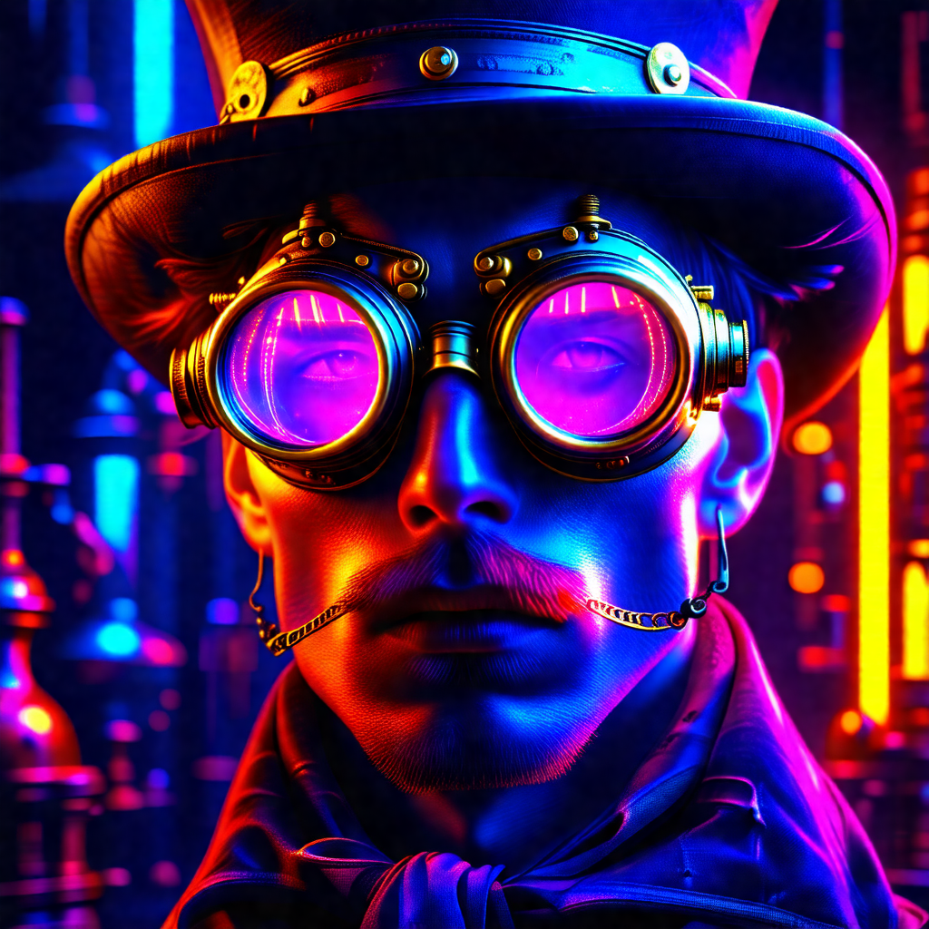 Man wearing a top hat and goggles, giving him a unique an...