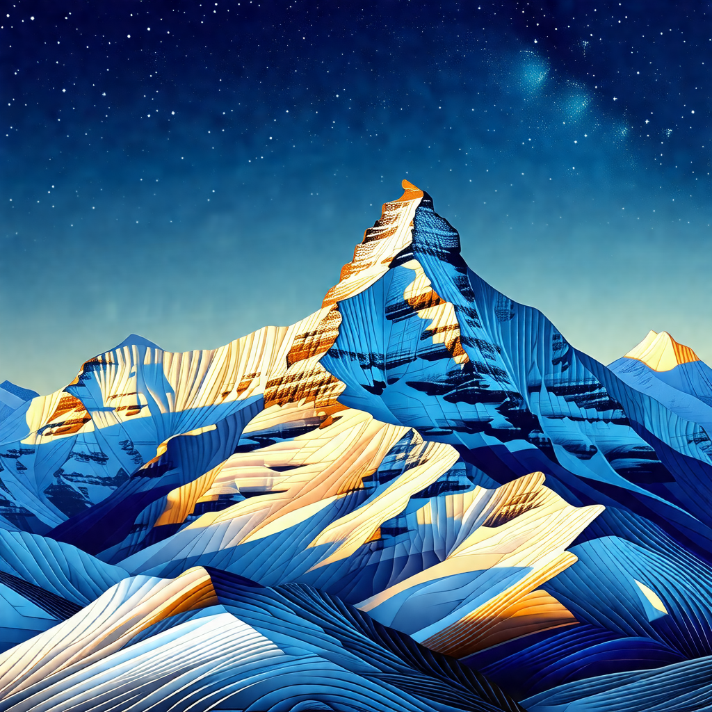 Majestic mountain with a blue and white color scheme