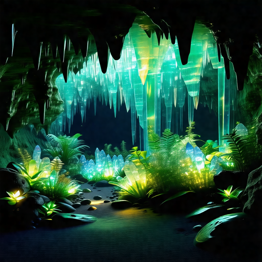 Cave with a blue light illuminating the area