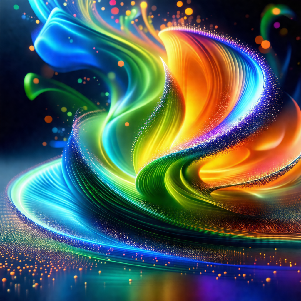 Colorful and vibrant painting of a swirling, flowing, and...