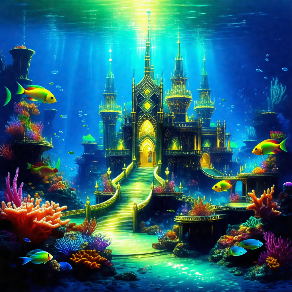 Colorful and detailed painting of a castle, which is situ...
