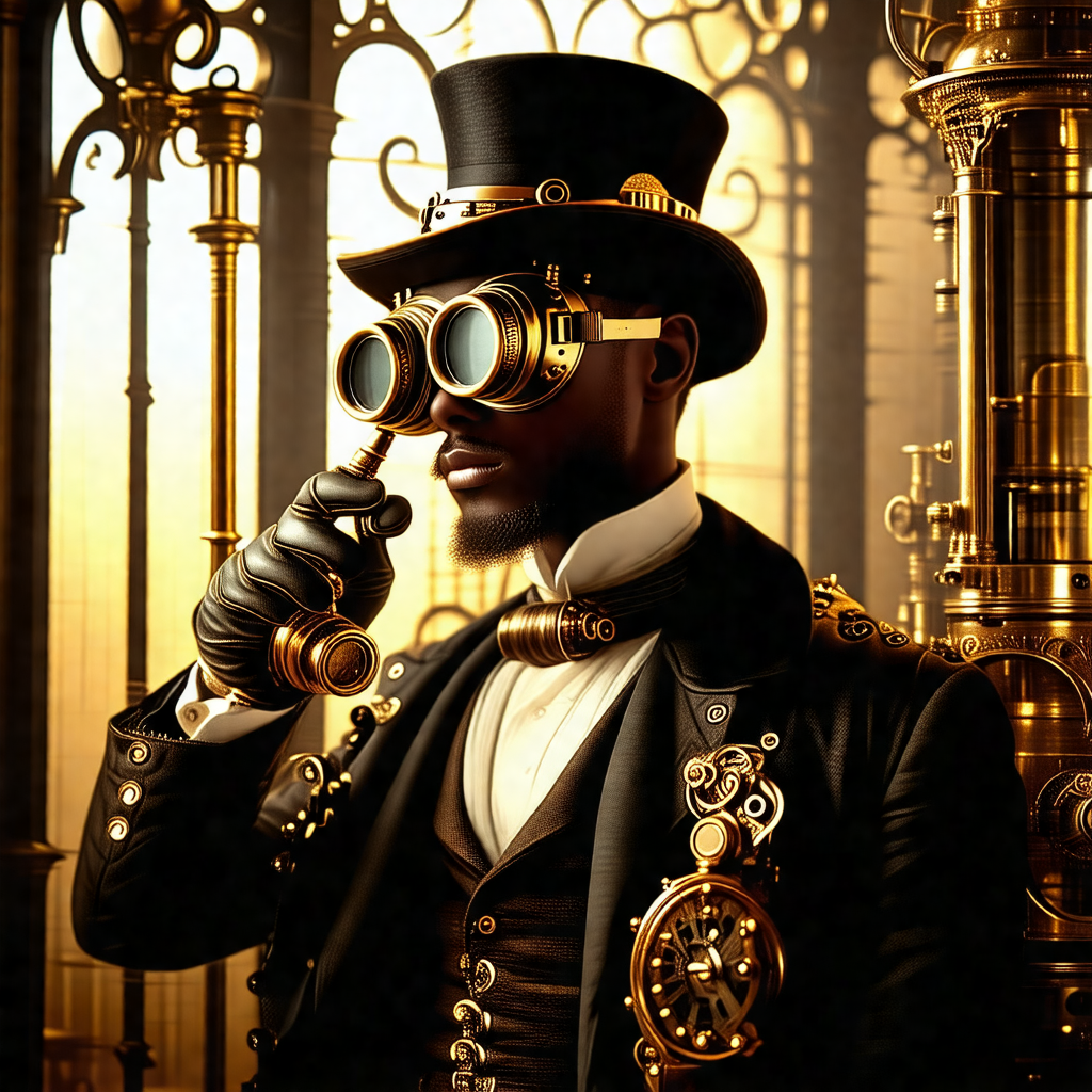 Man dressed in a top hat and goggles, giving him a futuri...
