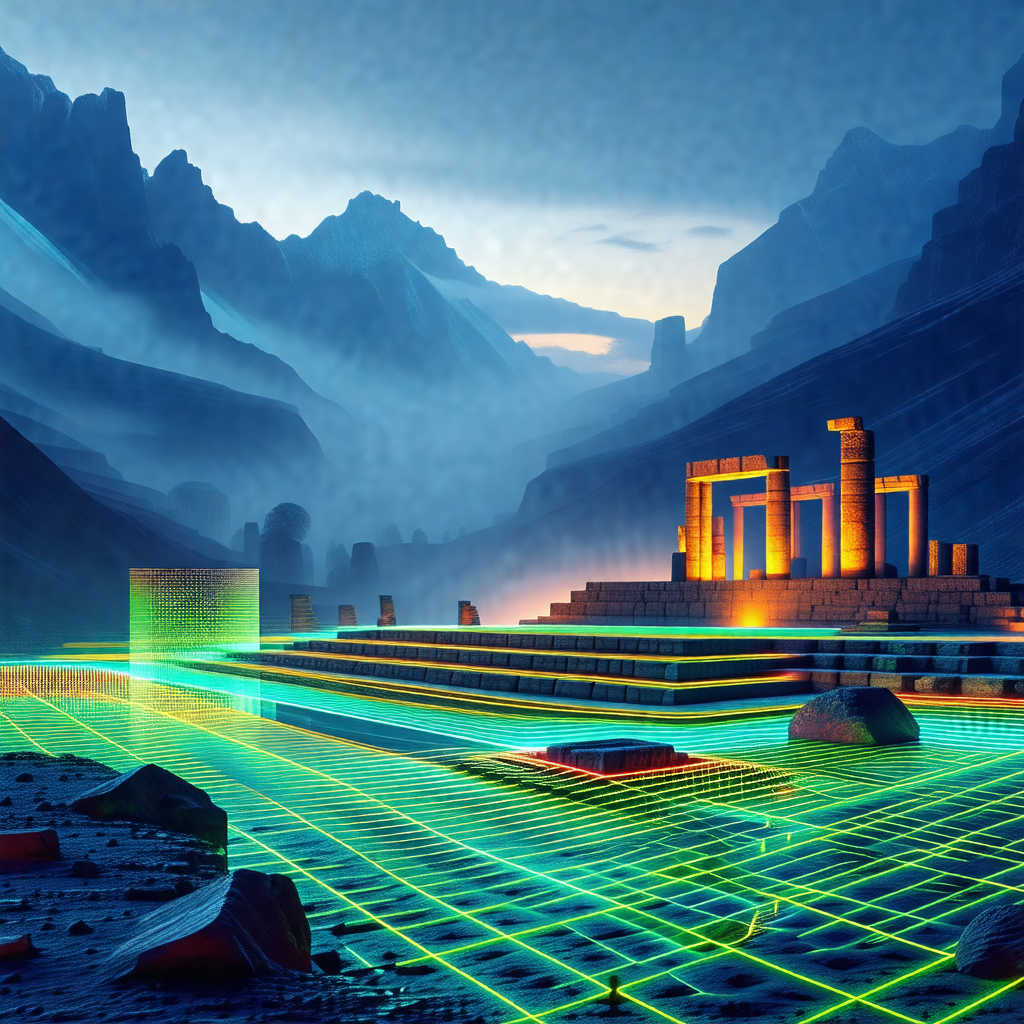 Computer-generated (cgi) scene of a mountainous area with...