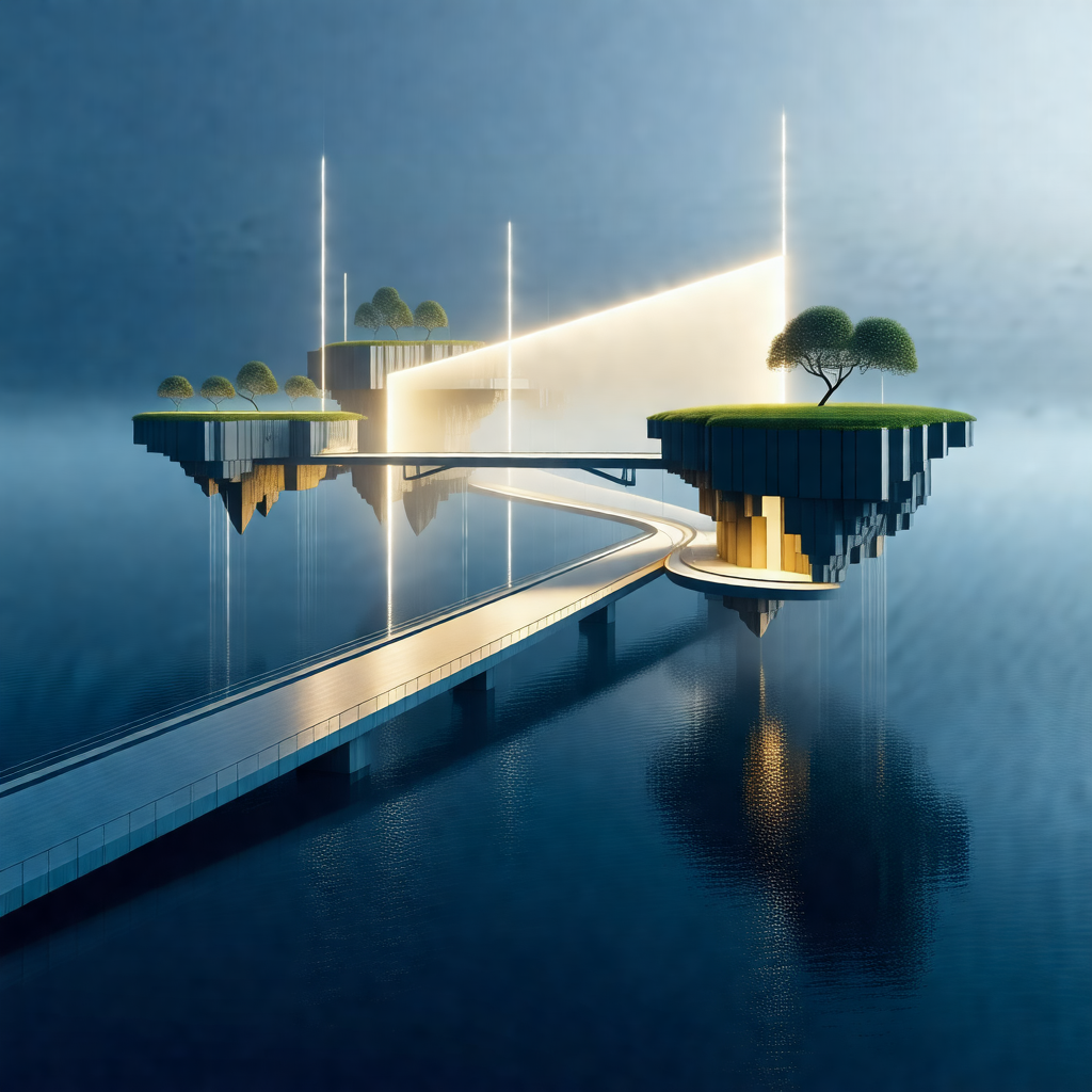 Futuristic cityscape with a large, floating island in the...