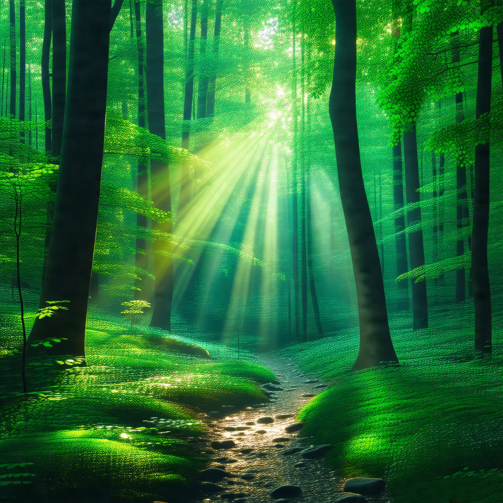 Serene forest scene with a pathway leading through the trees
