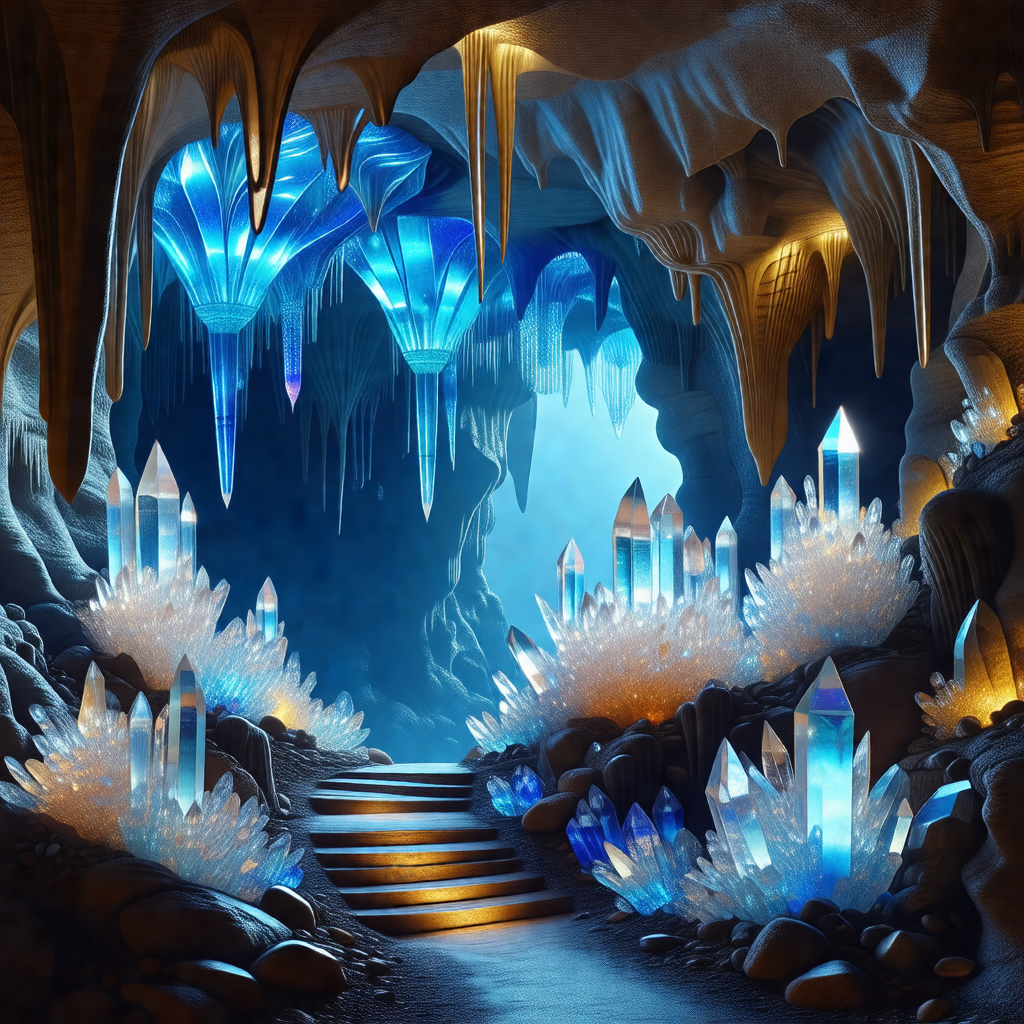 Cave with a blue light illuminating the area