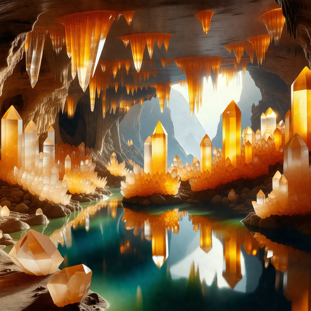 Cave filled with a variety of crystals and glowing orbs