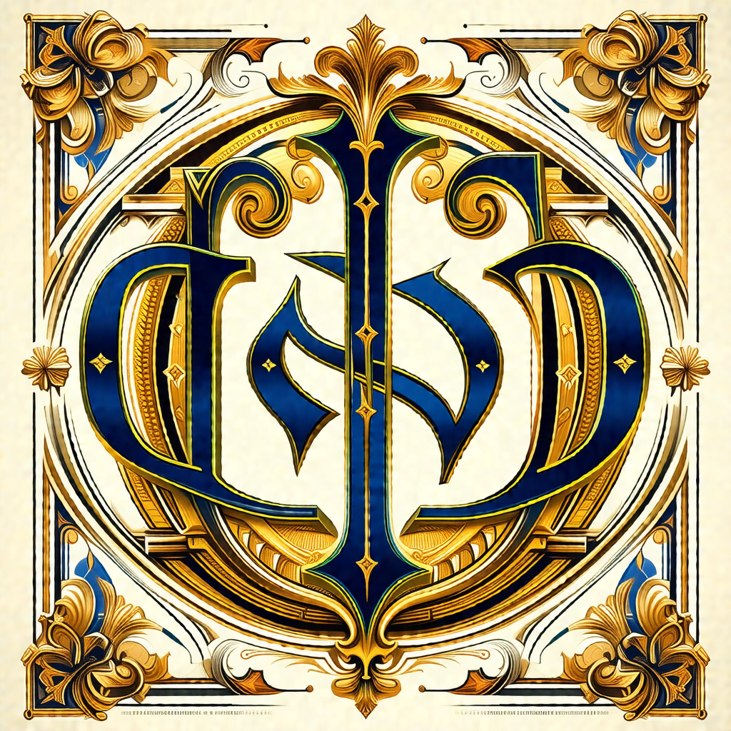 Blue and gold decorative letter d, which is the focal poi...