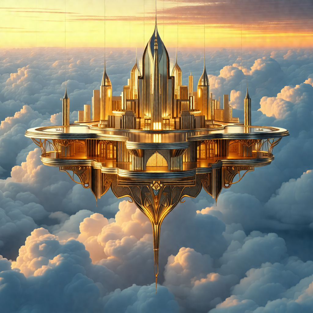 Large, intricate castle floating high in the sky