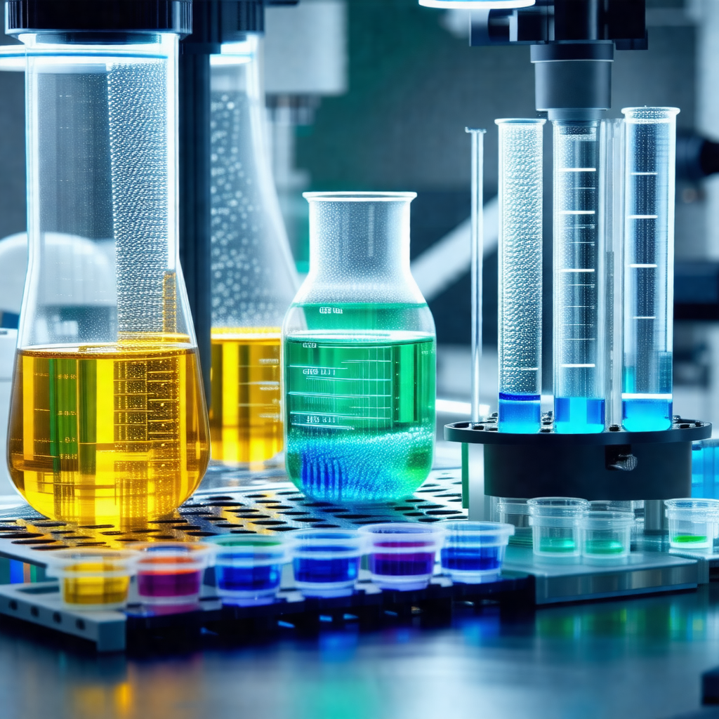 Laboratory setting with a variety of glass beakers and vi...