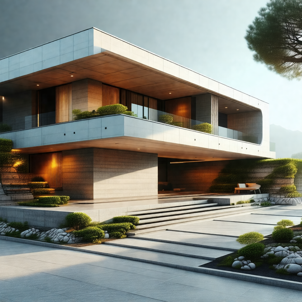 Large, modern-looking house with a large patio