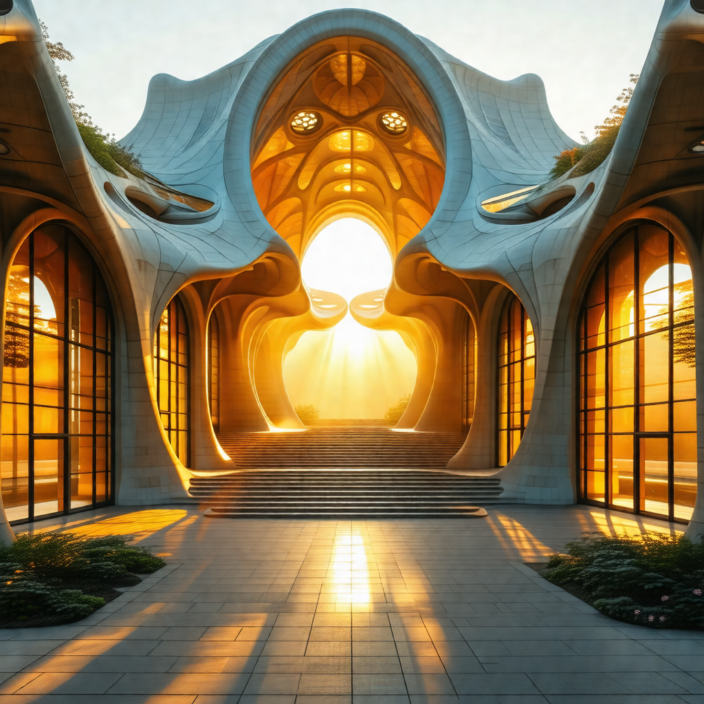 Large, modern building with a unique design